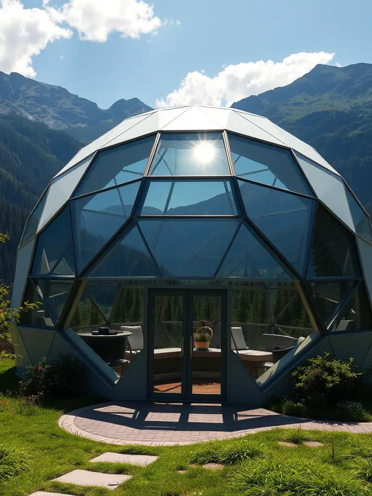 A modern dome structure at GreenLife Farms, showcasing its unique architectural design and integration with the natural landscape.
